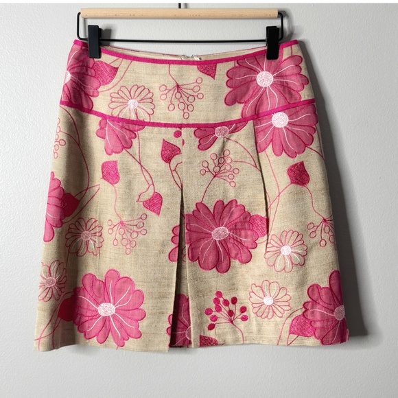 Etcetera Silk Blend Skirt Mini Length Cotton Blend Pink Floral Sand Zip Back 2 - Picture 1 of 11